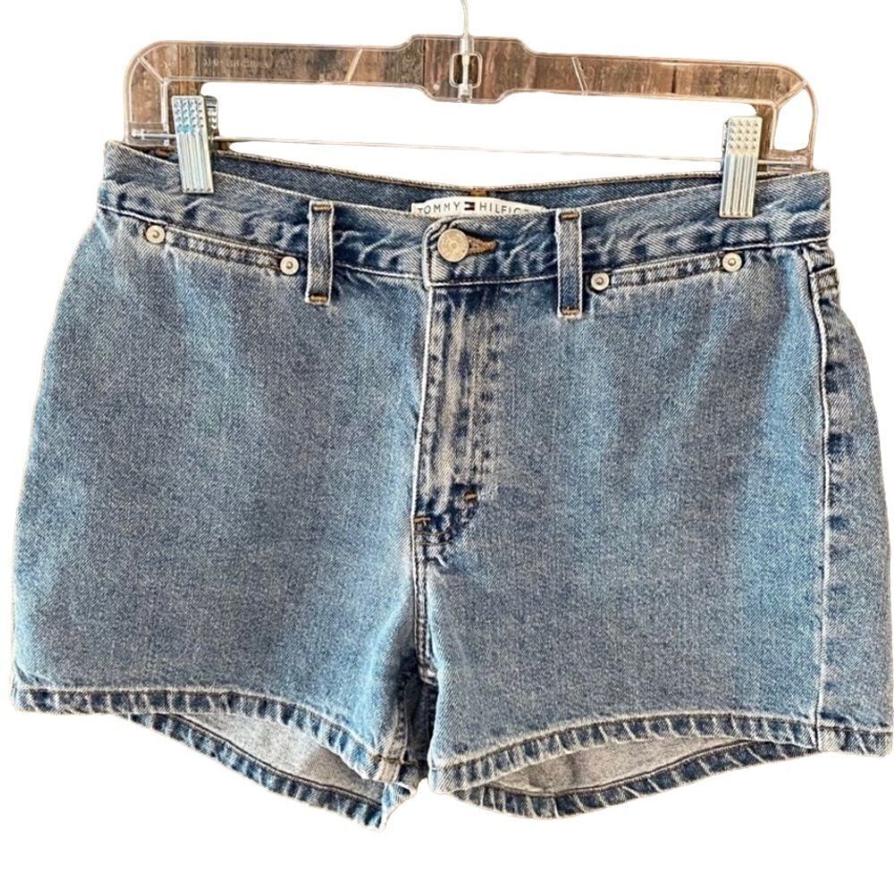 Tommy Hilfiger Sz 8 Y2K Blue Denim Short Vintage Cotton No Back Pocket Shorts